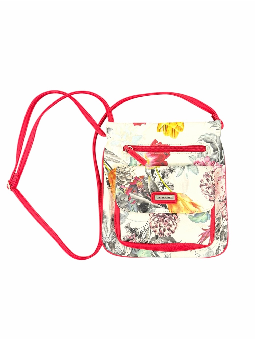 Koltov Floral Crossbody Bag with Coral Trim by
